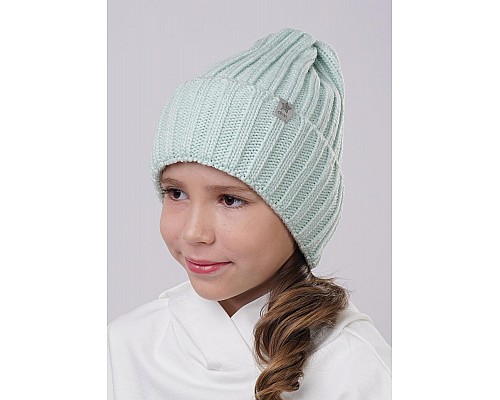 Однослойная детская шапка с отворотом, св. зеленая