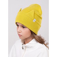 Стильная двойная вязаная шапка, с ушками, желтая