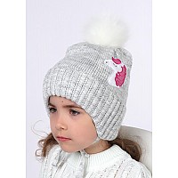 Детская шапка с отворотом и завязками единорожка, св. серый
