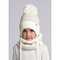 Шапка с помпоном и завязками, белый/золотистый металлик