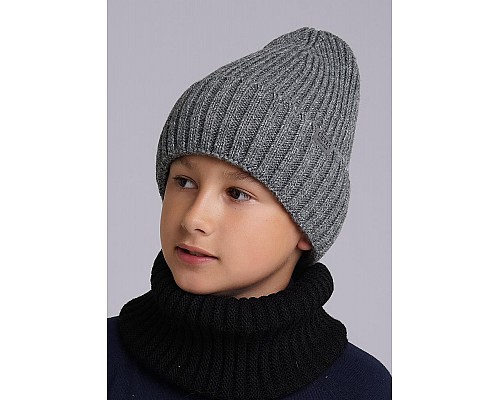 Детская шапка с отворотом флис, меланж серый