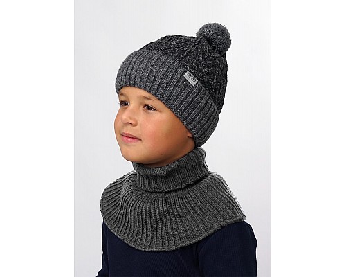 Детская двойная шапка, меланж серый/т.серый