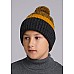 Детская шапка с отворотом и утеплением, меланж т. серый/горчичный