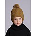 Детская шапка на завязках с отворотом, горчичный/меланж серый