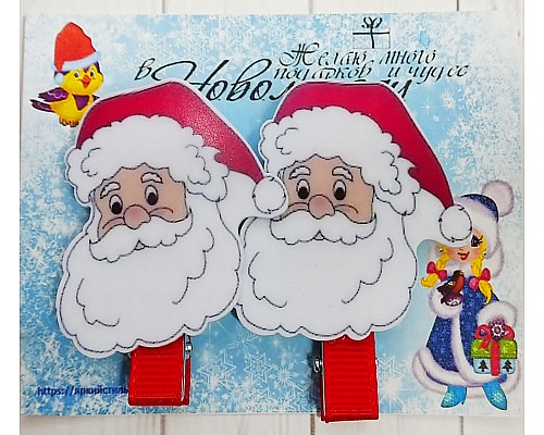 Набор заколочек новогодние, дед мороз на открытке