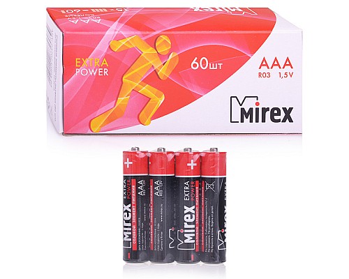 Батарея солевая Mirex R03 / AAA 1,5V, в упаковке 60 шт.,(4)