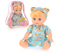Кукла в голубом костюмчике, с цветами, в рюкзаке