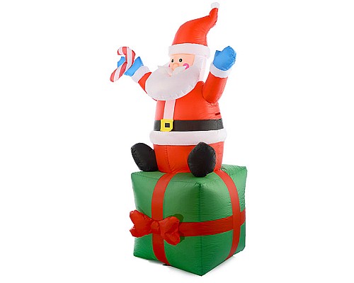 Дедушка Мороз "С новым годом!" сидя на мешке подарков, в коробке