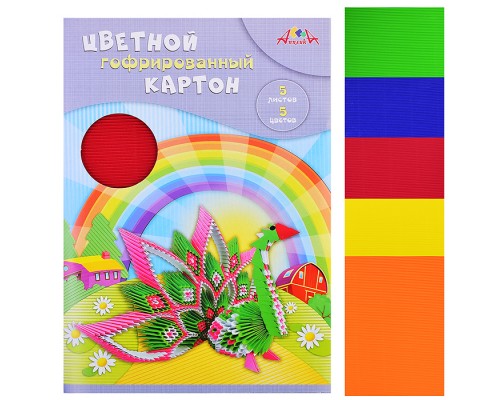 Цветной гофрокартон А4 5цв. в папке "Павлин"