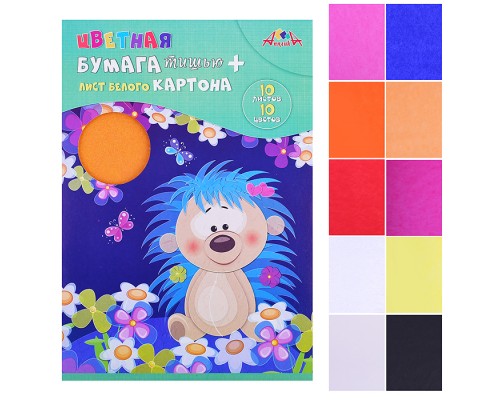 Бумага цветная тишью А4, 10л. 10цв. "Ежик"