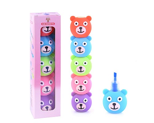 Маркеры-текстовыделители "Медведи" набор 4 цвета (фиолетовый, розовый, зеленый, синий), в индивидуальной картонной упаковке
