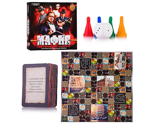 Настольная игра-ходилка квадрат "Мафия" 40 карточек.