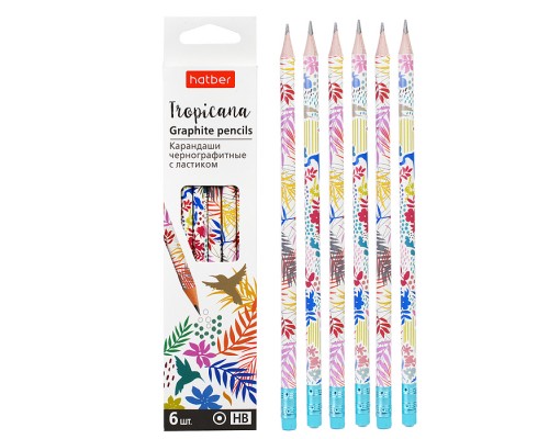 Набор карандашей чернографитн. "Tropicana- Ассорти "HB" круглый корпус 6шт. с ластиком заточен. в картонной коробке