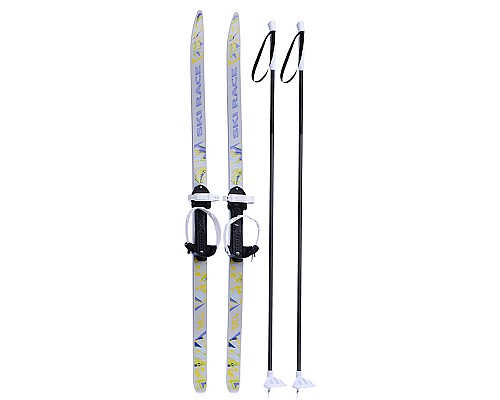 Лыжи подростковые "Ski Race" 130/100 см, унив.крепление, с палками стеклопластик серые.