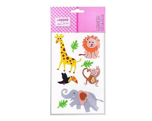 Наклейки объемные "Животные" из фоамирана, карточка 110x180 мм, в пластиковом пакете с блистерным подвесом