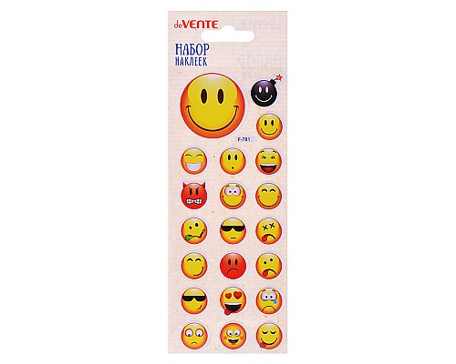 Набор наклеек для творчества "Emoji" 7x17 см, объемные, многоразовые, набор 1 шт, в пластиковом пакете с блистерным подвесом, ассорти 3 дизайна