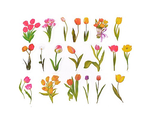 Набор наклеек для творчества "Tulips" от 2x6 см до 5x6 см, ПВХ, в пластиковом пакете с блистерным подвесом, ассорти 20 дизайнов