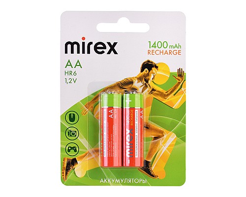Аккумулятор Ni-MH Mirex HR6 / AA 1400mAh 1,2V 2 шт (2/20/100), блистер