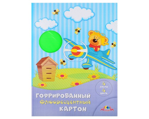 Цветной гофрокартон флюорисц. А4 4цв. в папке "Крутой "