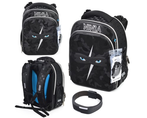 Рюкзак "Premier. Ninja" школьный жесткий 37x28x18 см (17 л) вес 1000 г, 2 отделения на молнии для формата A4, 1 передний карман с органайзером, 2 боковых кармана сеточкой на резинке, эргономичная формоустойчивая вентилируемая спинка (евросетка) 