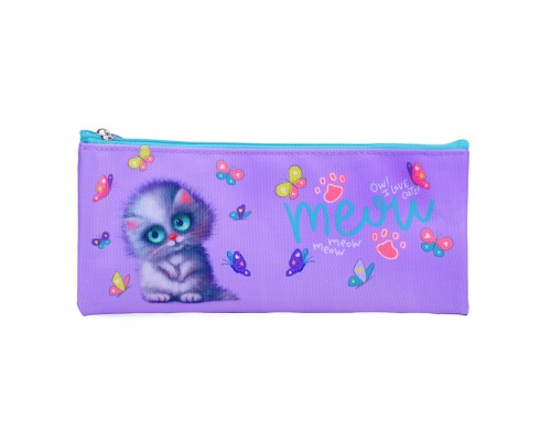 Пенал "Meow Cat" 21,5x9x1 см, плоский для 35 предметов, текстильный, на молнии