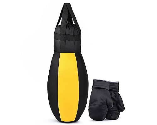 Набор для бокса: Груша (каплевидная 55смхØ28см) с перчатками. Цвет черный-желтый, оксфорд