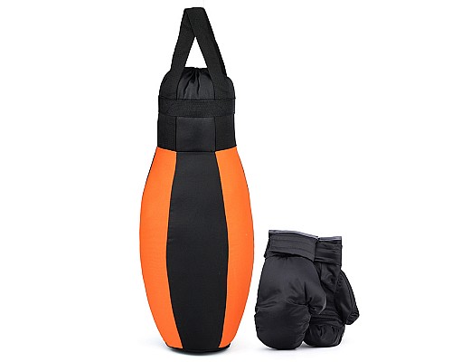 Набор для бокса: Груша (каплевидная 55смхØ28см) с перчатками. Цвет черный-оранжевый, оксфорд
