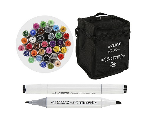 Набор маркеров для скетчинга "Emotion" 36 цветов, двусторонние (пулевидный 1 мм/скошенный до 5 мм), эргономичный трёхгранный корпус, чернила на спиртовой основе, в текстильной сумке