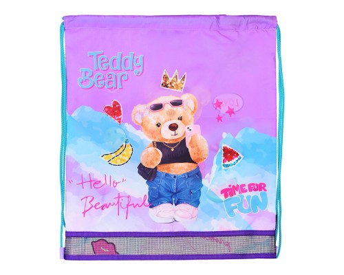 Сумка для сменной обуви "Teddy Bear" 40x47 см, водоотталкивающая ткань, на веревочной завязке, с вставкой из пластиковой сетки для вентиляции, с петлей для повеса и переноски