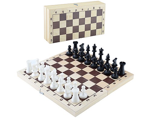 Шахматы обиходные пластиковые в деревянной коробке 290*145мм.