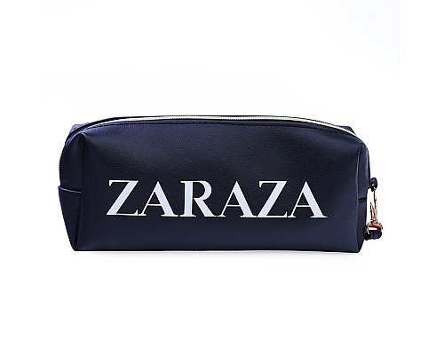 Пенал-косметичка "ZARAZA" 21,5x8x5 см, прямоугольный для 75 предметов, на молнии, матовая черная искусственная кожа до -40C, с ручкой-петлей на карабине, 3 дизайна ассорти, индивидуальная упаковка