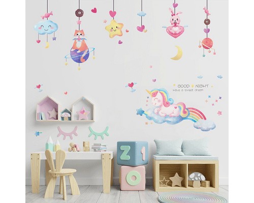 Интерьерная наклейка "Dreams about Unicorn" 60x90 см, ПВХ, в пластиковом пакете с блистерным подвесом