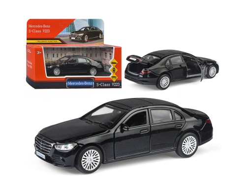 Машина металл Mercedes-Benz S-Class V223 13 см, (двери, багаж, черный) инерц., в коробке