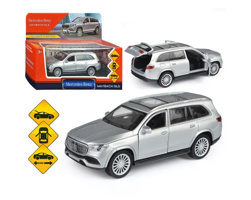 Машина металл Mercedes-Benz, Gls Maybach 12 см, (дв, баг, иридий,) инерц., в коробке