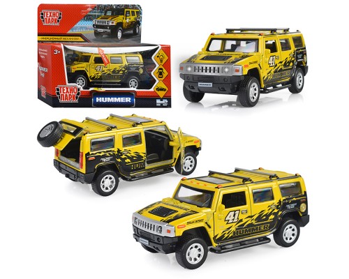 Машина металл Hummer H2 Спорт 12 см, (свет-звук, двер, баг, желтый) инерц., в коробке
