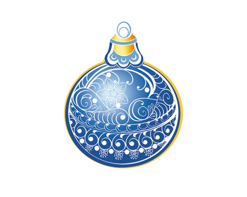Вырубная фигурка "Шарик новогодний синий" Двухсторонняя (блестки в лаке)