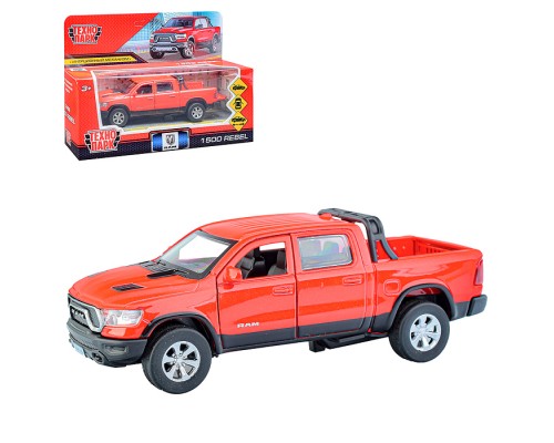 Машина металл Dodge Ram 1500 Rebel 13 см, двери, багаж, инер, красный, в коробке