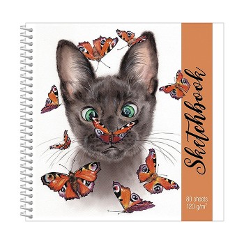 Тетрадь 80л. "Premium. Котик с бабочками" SketchBook А5ф