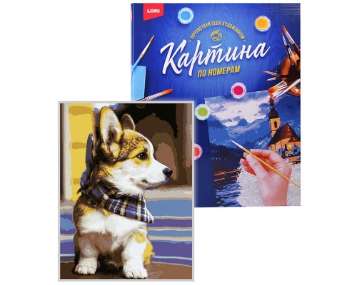 Картина по номерам на картоне 40*50 см "Щенок корги"