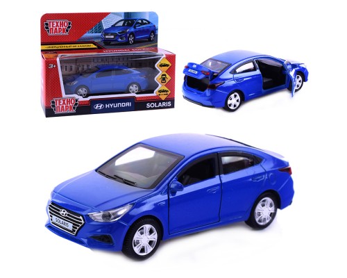 Машина металл Hyundai Solaris, 12 см, (двери, багажн, синий)инерц, в коробке