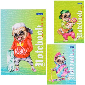 Блокнот 40л А6ф клетка "Мопс_LIFE" Premium, отрывная склейка
