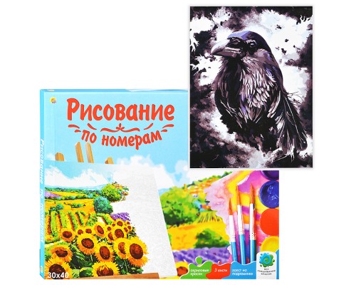 Холст с красками 30х40 по номерам "Мудрый ворон" (17 цв.)