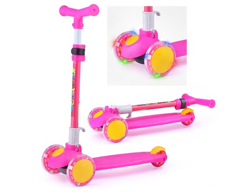 Самокат 3-х кол., розовый, светящиеся колёса, PVC, ABEC 7, в коробке