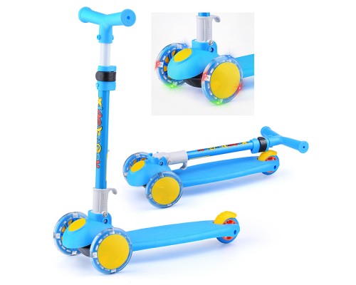 Самокат 3-х кол., голубой, светящиеся колёса, PVC, ABEC 7, в коробке