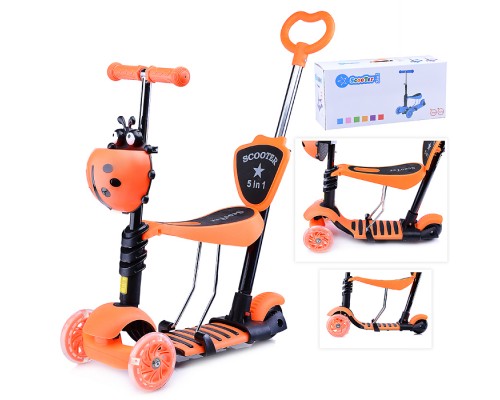 Самокат 3-х кол., оранжевый, светящиеся колёса, PVC, ABEC 7, в коробке