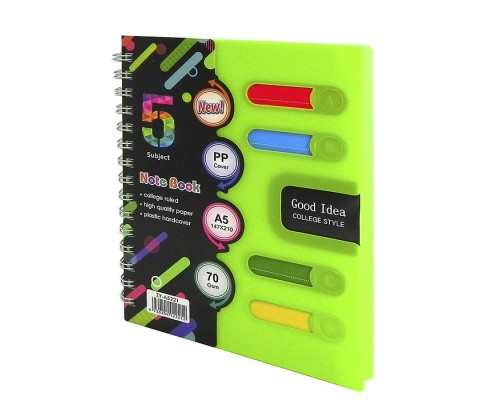 Тетрадь 120л., клетка, "Good Idea", А5 гребень, пластиковая обложка с информ окном, цветные пластиковые разделители, ассорти 4 цвета