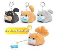 Мягкая игрушка-брелок "Котик с рыбкой" с кольцом 9см