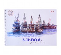 Альбом для рисования 24л. "Корабли" на гребне, мел.цв.обл.
