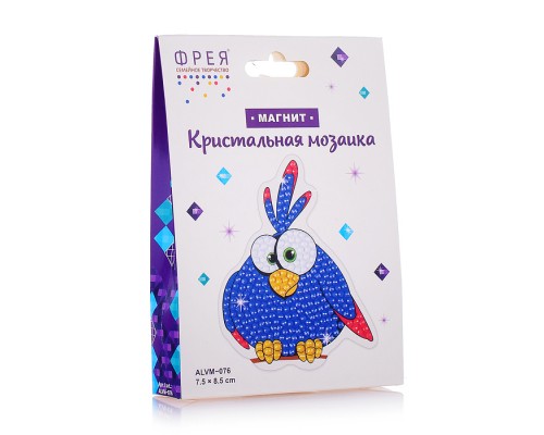 Кристальная (алмазная) мозаика магнит "Синяя птичка" 7.5х8.5 см.