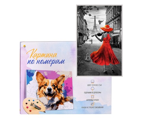 Холст с красками 22х30 по номерам "Чарующее красное платье" (14цв.)